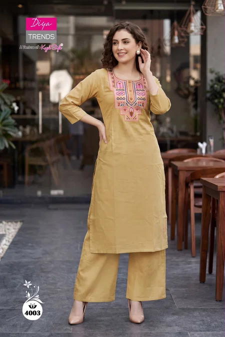 Beige Colour Diya Trends Dhabu Cotton Kurtis With Bottom 4003